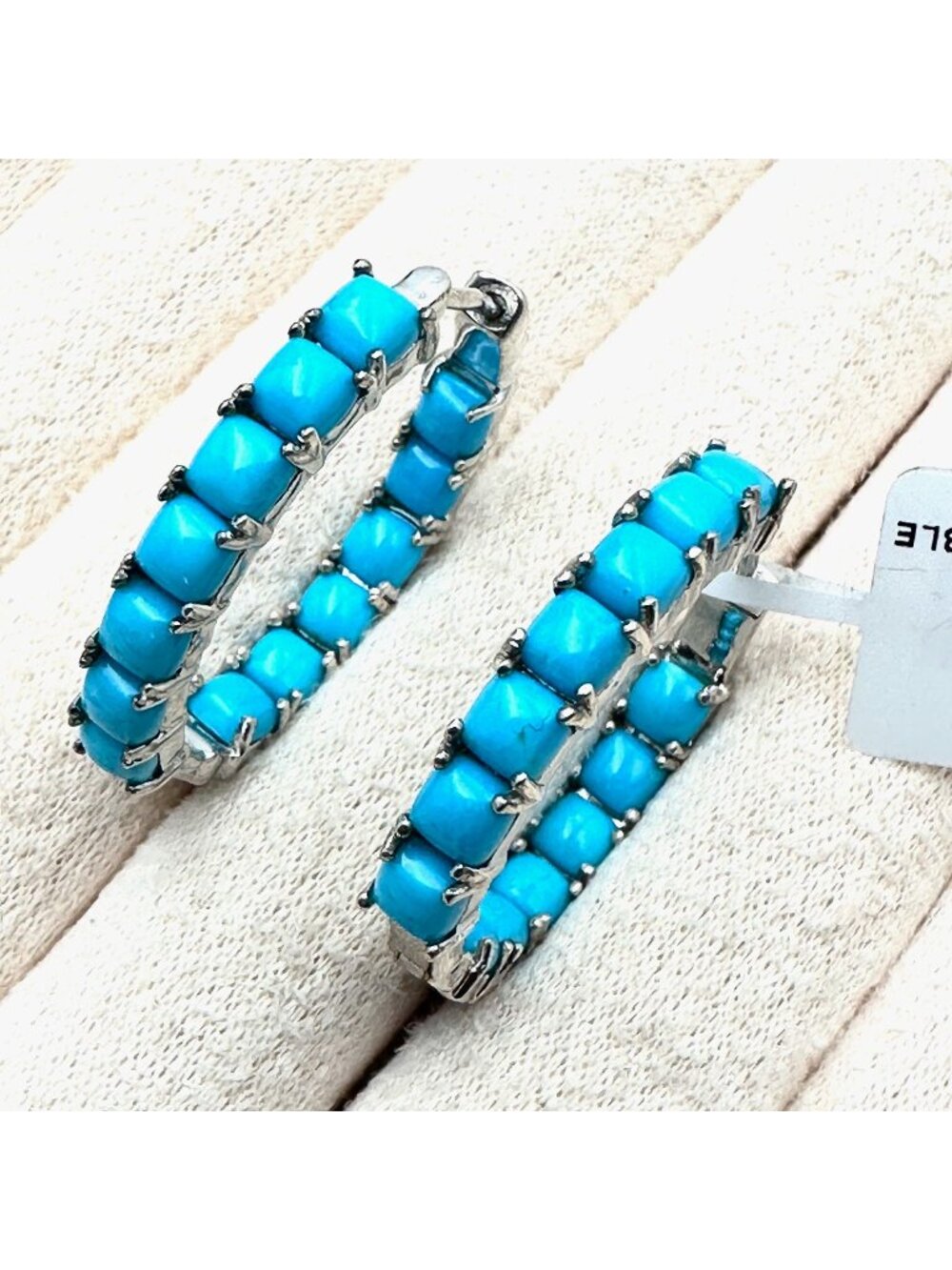 D Joy Sleeping Beauty Turquoise Sterling Silver Inside Outside Hoop Earrings 1"